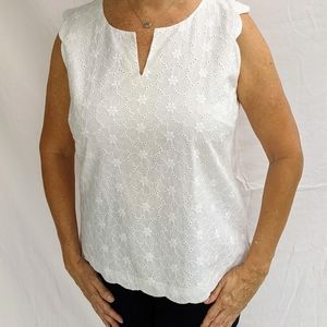 Talbots White Eyelet Sleeveless Top